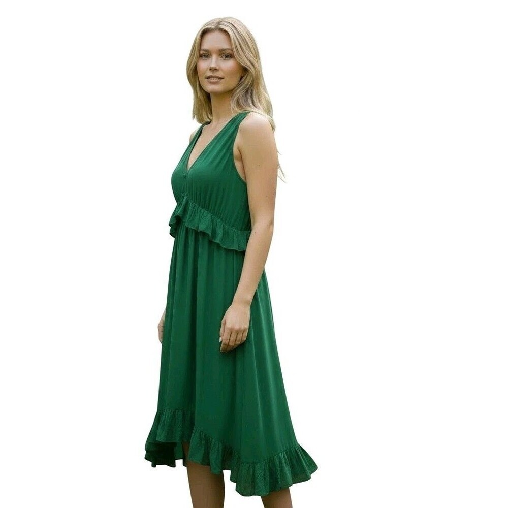 Farm Rio KellylGreen Ruffle Chiffon Dress Medium Sheer Midi Feminine